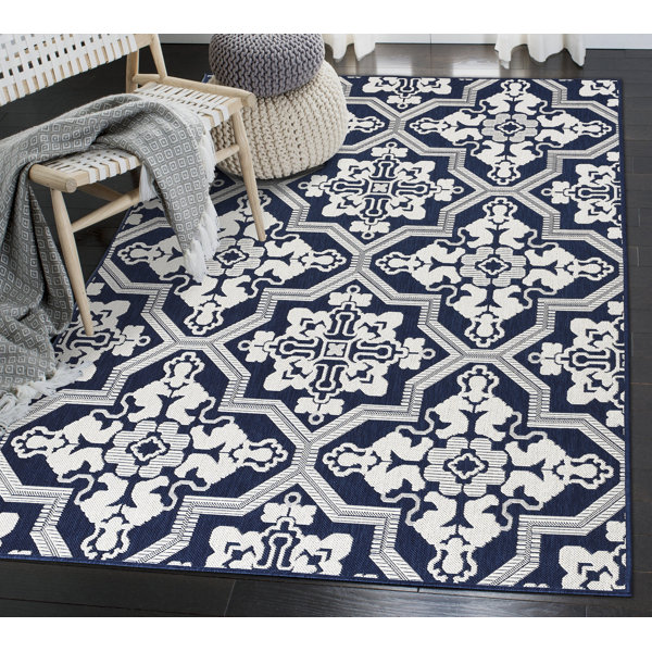 World Menagerie Sylacauga Flatweave Navy Blue Indoor/Outdoor Rug